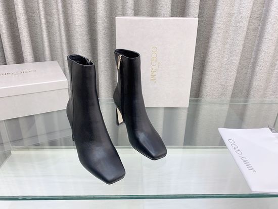Jimmy Choo Classic Block Heel Square Toe Leather Ankle Boots