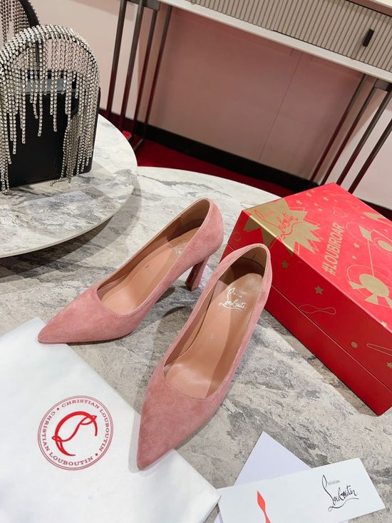 Christian Louboutine Suede Pointed Toe Curved Heel Low Cut Dress Pumps