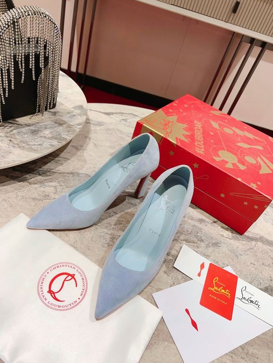 Christian Louboutine Suede Pointed Toe Curved Heel Low Cut Dress Pumps
