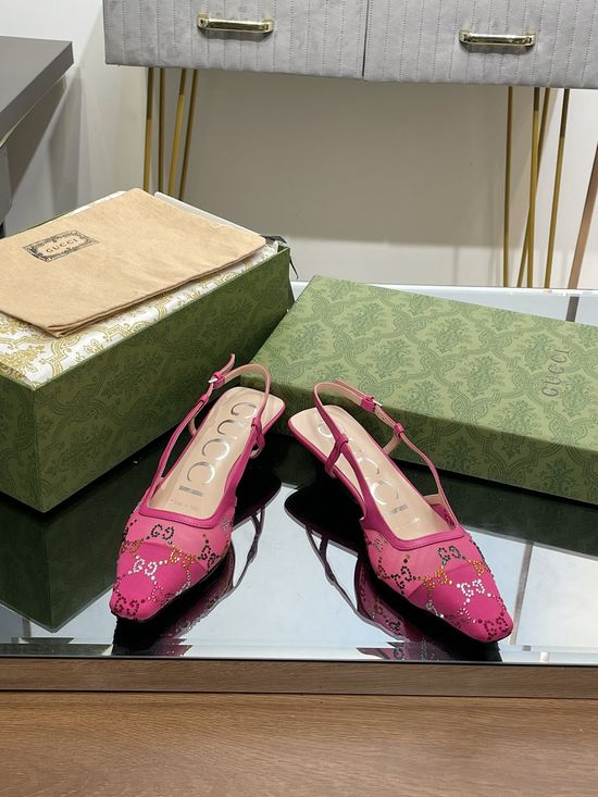 Gucci Rhinestone Decor Kitten Heel Sandals with Sheepskin Lining