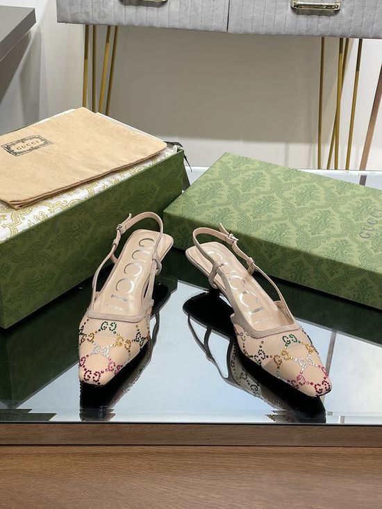 Gucci Rhinestone Decor Kitten Heel Sandals with Sheepskin Lining
