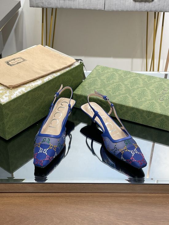 Gucci Rhinestone Decor Kitten Heel Sandals with Sheepskin Lining