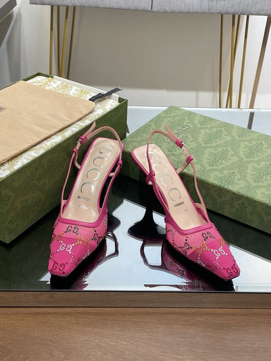 Gucci Crystal Embellished Kitten Heel Sandals With Leather Lining