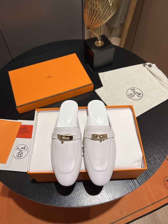 Hermes Cowhide Upper Classic Mule Slides with Engraved Hardware