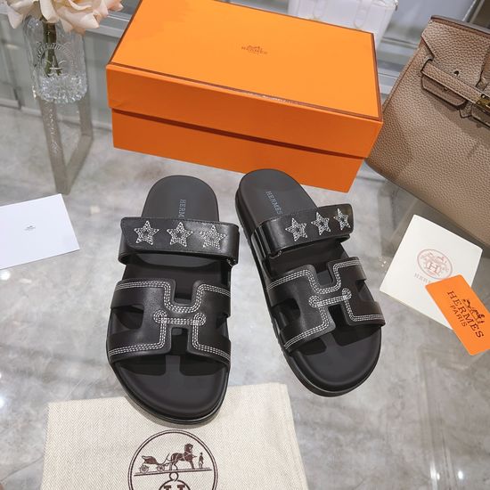 Hermes Embroidered Casual Slip On Slides with Anti-Slip Sole