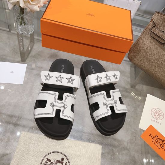Hermes Embroidered Casual Slip On Slides with Anti-Slip Sole