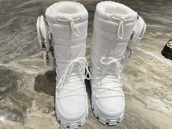 Prada Waterproof Cozy Short Winter Boots With Lace Up Closure