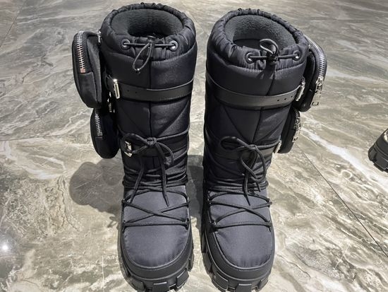 Prada Waterproof Cozy Short Winter Boots With Lace Up Closure