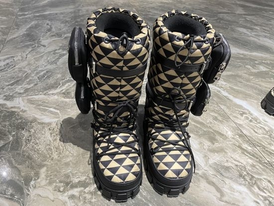 Prada Waterproof Cozy Short Winter Boots With Lace Up Closure