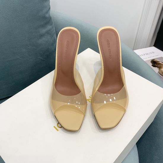 Amina Muaddi Elegant Clear Heel Mule Sandals for Formal Occasions