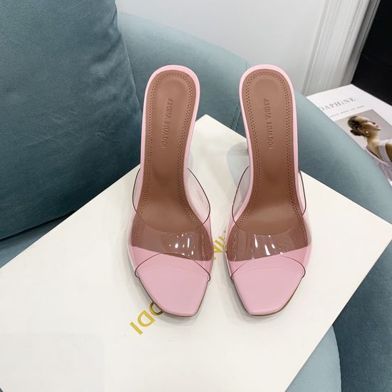 Amina Muaddi Elegant Clear Heel Mule Sandals for Formal Occasions