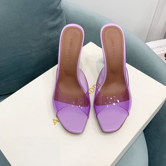 Amina Muaddi Elegant Clear Heel Mule Sandals for Formal Occasions