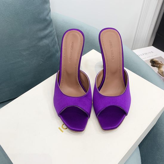 Amina Muaddi Elegant Satin Mule High Heel Sandals