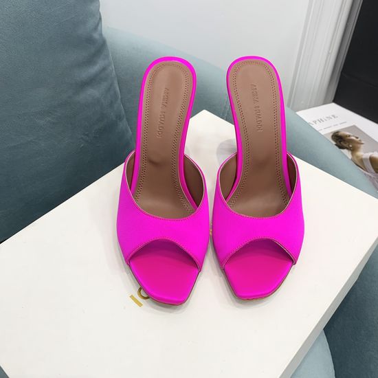 Amina Muaddi Elegant Satin Mule High Heel Sandals