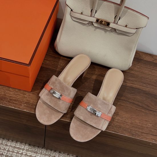 Hermes Classic Buckle Decor Low Heel Sandals Premium Leather Sole