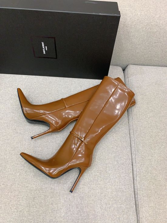 Yves Saint Laurent Pointed Toe High Heel Boots Smooth Leather Upper Soft Lining Non-slip Sole