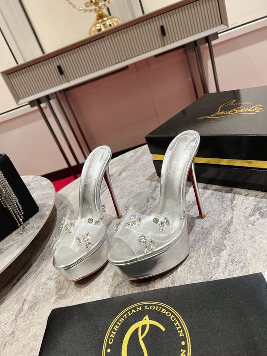 Christian Louboutine Elegant Crystal Embellished Platform Heel Sandals