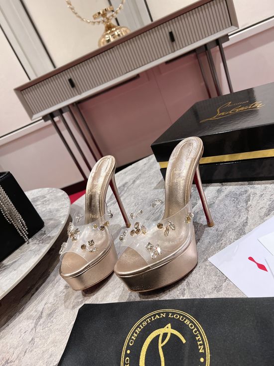 Christian Louboutine Elegant Crystal Embellished Platform Heel Sandals