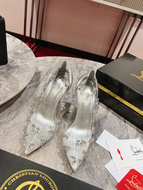 Christian Louboutine Gem Embellished Transparent Upper Fine Heel Single Shoes