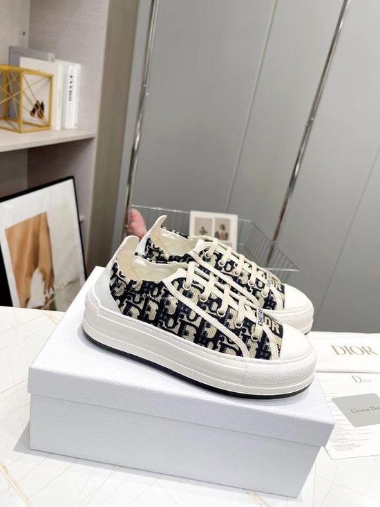 Christian Dior Embroidered Printed Canvas Thick Sole Casual Sneakers