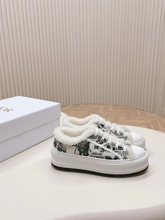 Christian Dior Fleece Lined Platform Embroidered Sneakers For Warmth
