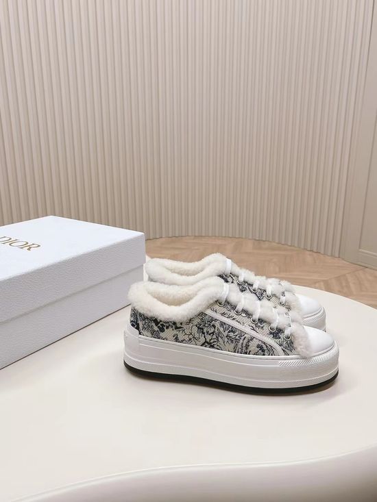 Christian Dior Fleece Lined Platform Embroidered Sneakers For Warmth