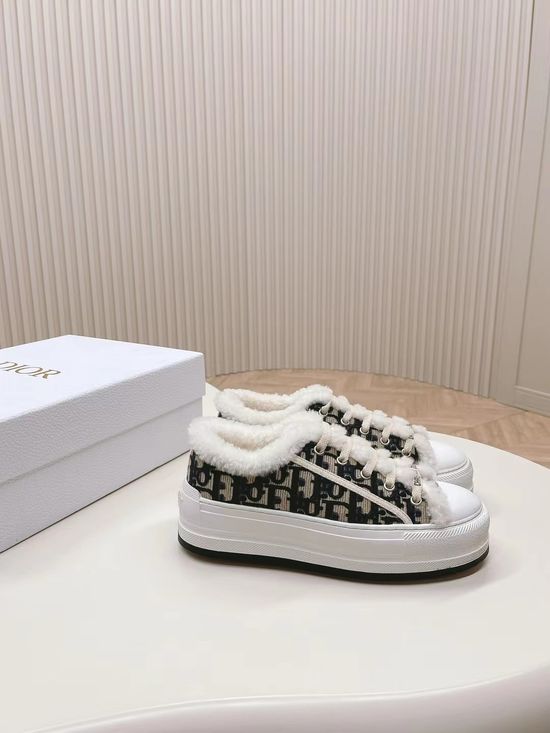 Christian Dior Fleece Lined Platform Embroidered Sneakers For Warmth