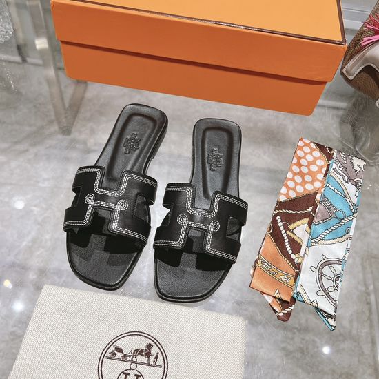 Hermes Calfskin Casual Slides Soft Sole Comfortable Footwear