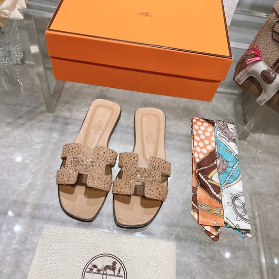 Hermes Suede Casual Slides Soft Sole Comfortable Daily Footwear