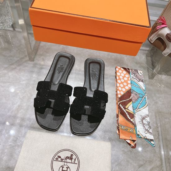 Hermes Suede Casual Slides Soft Sole Comfortable Daily Footwear