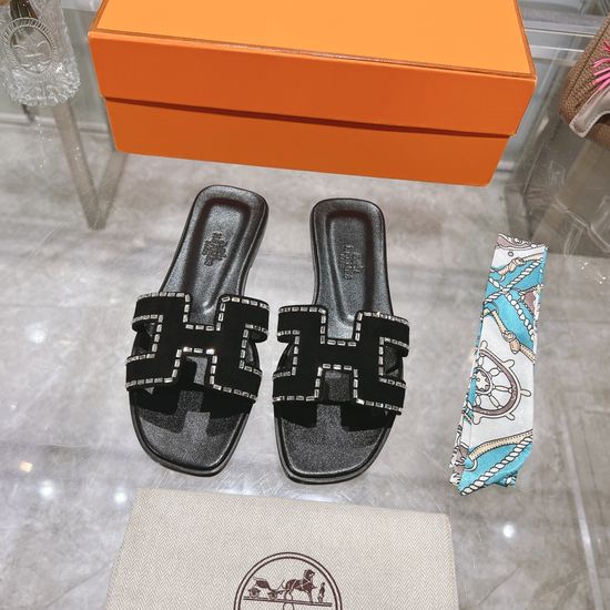 Hermes Suede Casual Slides Soft Sole Comfortable Daily Footwear