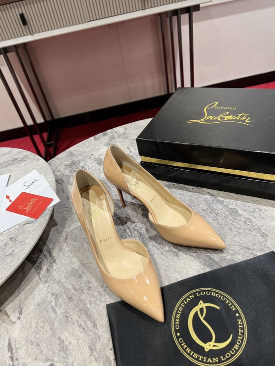 Christian Louboutine Patent Leather D Orsay Pumps Alloy Heel Leather Outsole