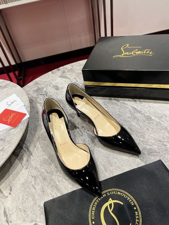 Christian Louboutine Patent Leather D Orsay Pumps Alloy Heel Leather Outsole