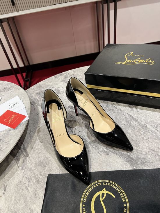Christian Louboutine Patent Leather D Orsay Pumps Alloy Heel Leather Outsole
