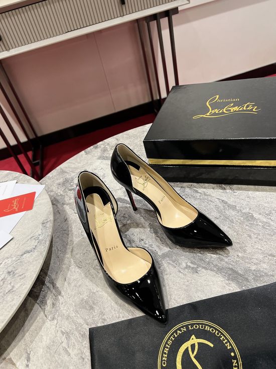 Christian Louboutine Patent Leather D Orsay Pumps Alloy Heel Leather Outsole