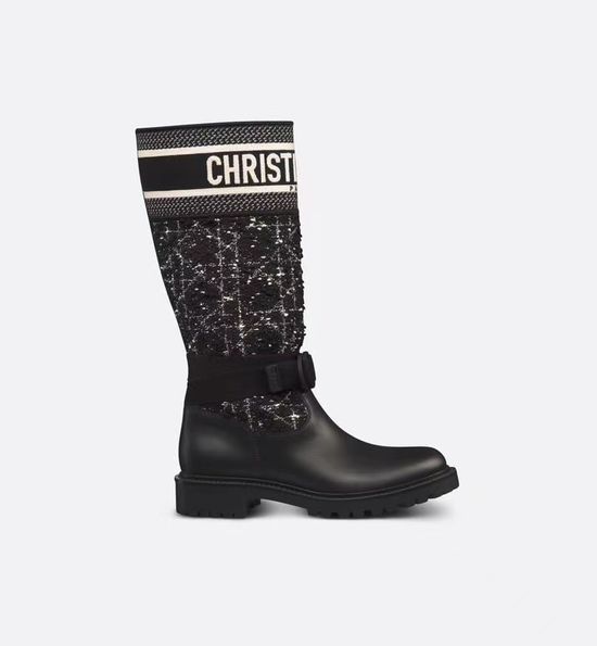 Christian Dior Black Leather Mid-top Lace-up Combat Boots