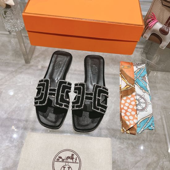 Hermes Suede Casual Slides Soft Sole Comfortable Daily Footwear