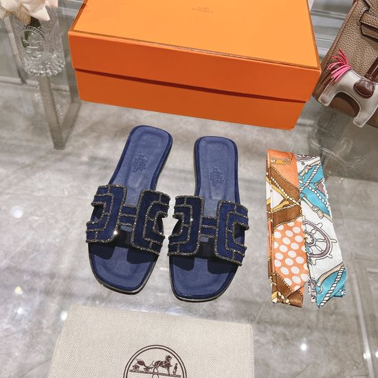 Hermes Suede Casual Slides Soft Sole Comfortable Daily Footwear
