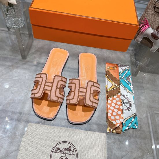 Hermes Suede Casual Slides Soft Sole Comfortable Daily Footwear