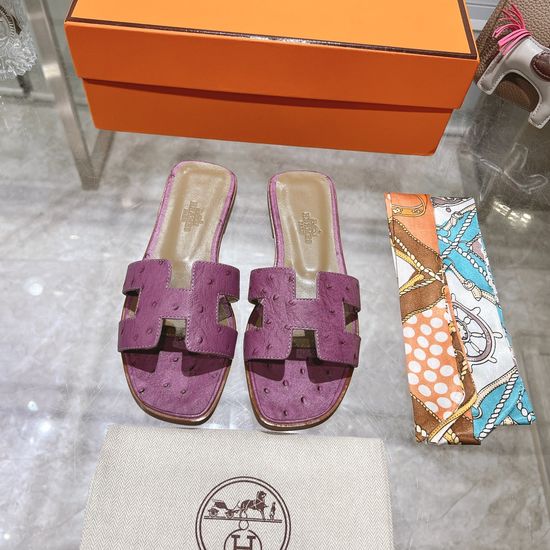 Hermes Ostrich Leather Casual Slides Cozy Non-slip Daily Footwear