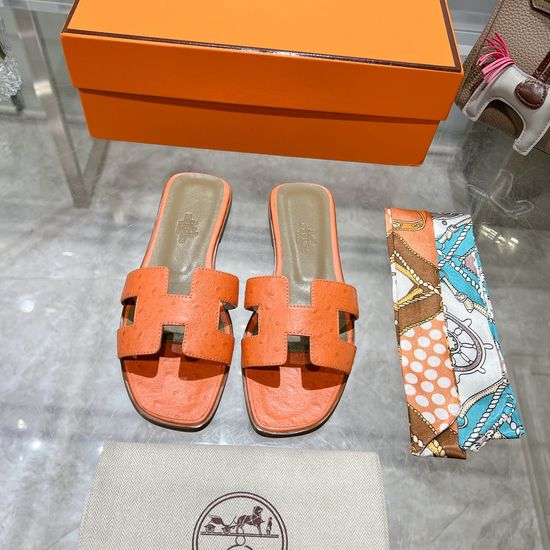 Hermes Ostrich Leather Casual Slides Cozy Non-slip Daily Footwear