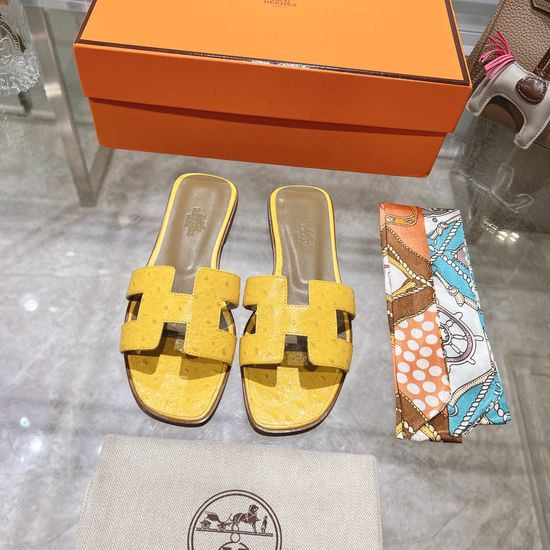 Hermes Ostrich Leather Casual Slides Cozy Non-slip Daily Footwear