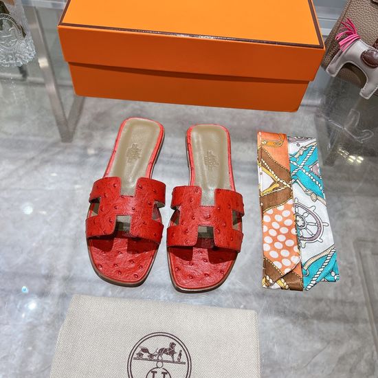 Hermes Ostrich Leather Casual Slides Cozy Non-slip Daily Footwear