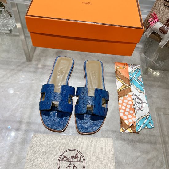 Hermes Ostrich Leather Slides Premium Comfortable Casual Footwear