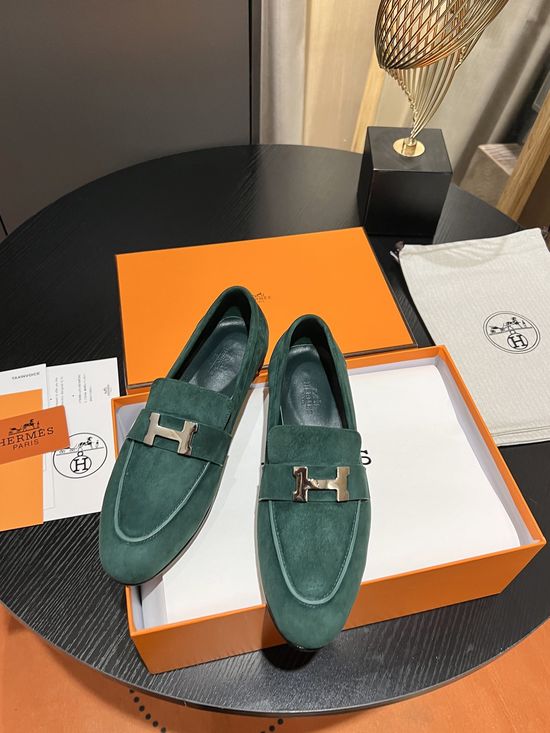 Hermes Suede Upper Loafers Breathable Durable Soft Sole