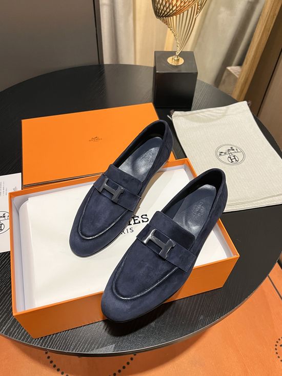 Hermes Suede Upper Loafers Breathable Durable Soft Sole