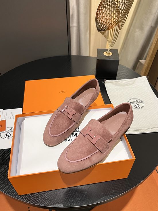 Hermes Suede Upper Loafers Breathable Durable Soft Sole