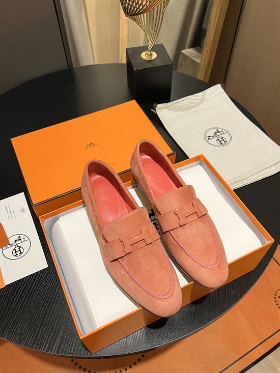 Hermes Suede Upper Loafers Breathable Durable Soft Sole