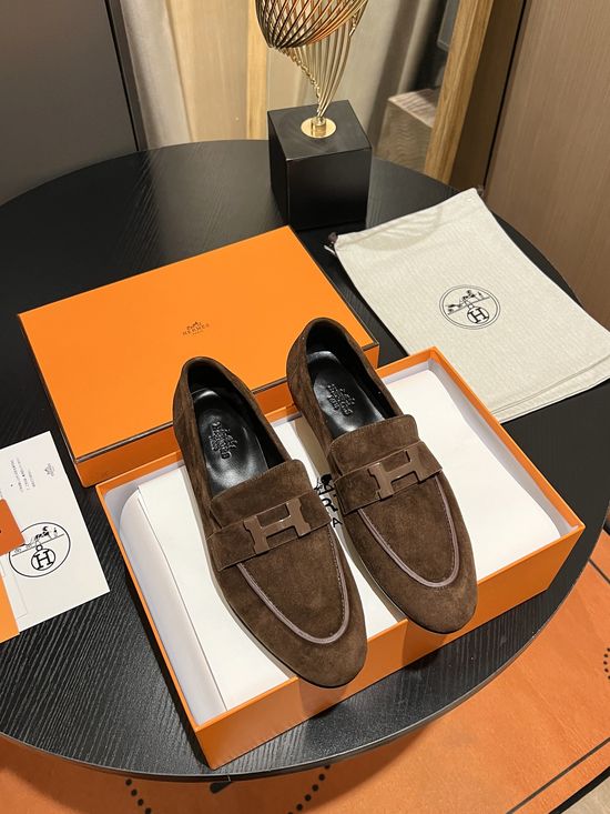 Hermes Suede Upper Loafers Breathable Durable Soft Sole