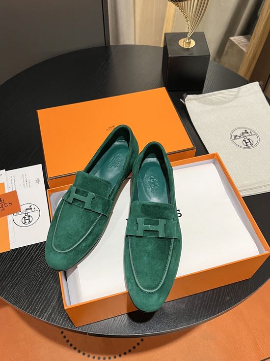 Hermes Suede Upper Loafers Breathable Durable Soft Sole